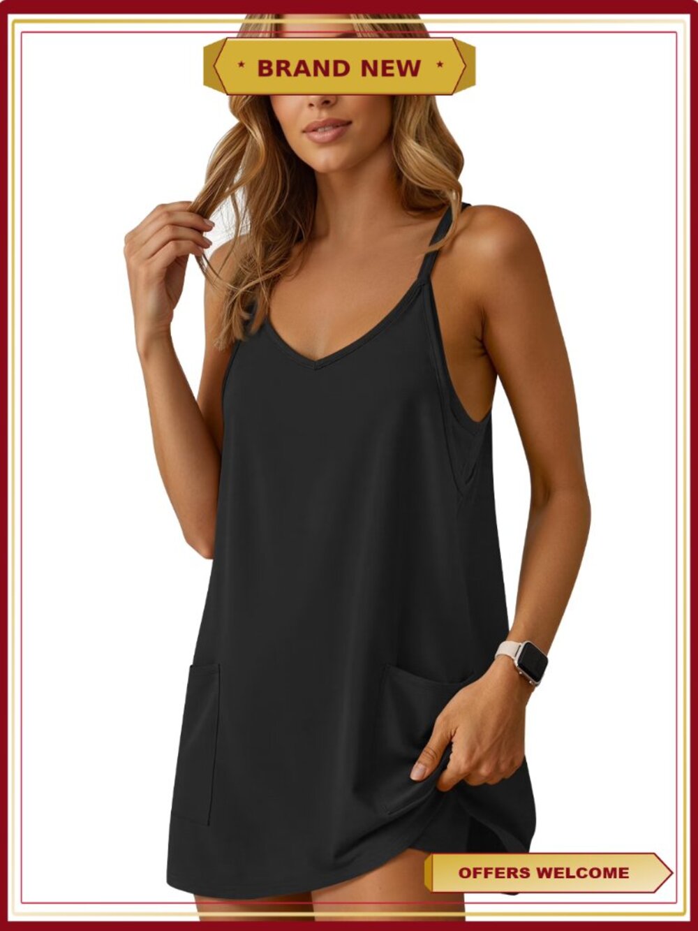Women Athletic Tennis Dress with Built in Shorts Summer Workout Casual Sundress